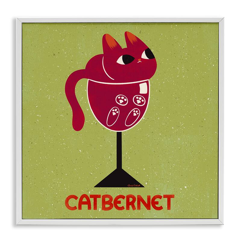 Stupell Catbernet Cat Wine Framed Giclee Art Design By Carrie Cantwell - 17 x 17 - White