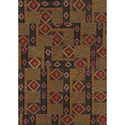 Green & Blue Geometric Kilim Oriental Area Rug Hand-Woven Wool Carpet - 7'8"x 9'10"