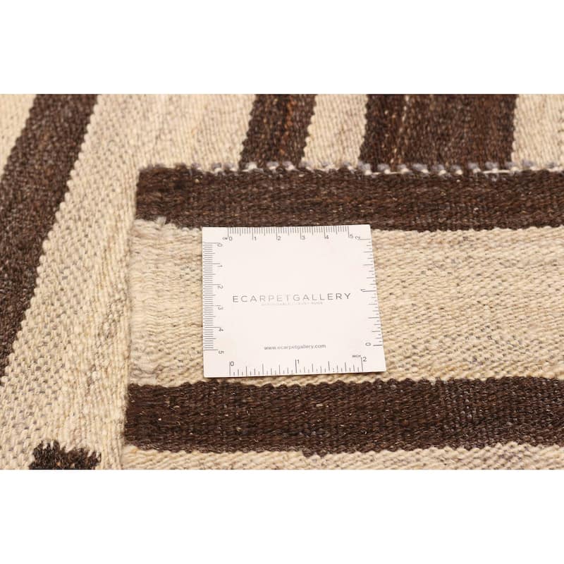 ECARPETGALLERY Flat-Weave Boho Cream, Brown Wool Kilim - 8'10 x 12'3