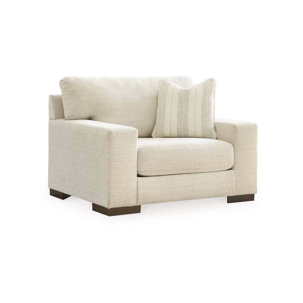 Magg 51 Inch Accent Chair, Pillow, Oversized Cushion, Beige Polyester
