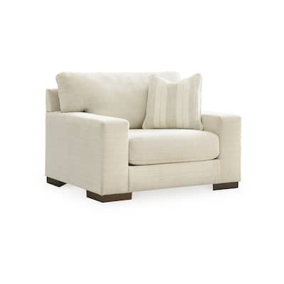 Magg 51 Inch Accent Chair, Pillow, Oversized Cushion, Beige Polyester