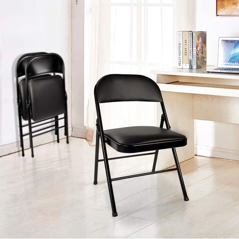 VECELO 4/8 Pack Steel Folding Chairs with Back Support Heavy Duty Indoor Outdoor Event Chairs Space Saving Foldable Chairs