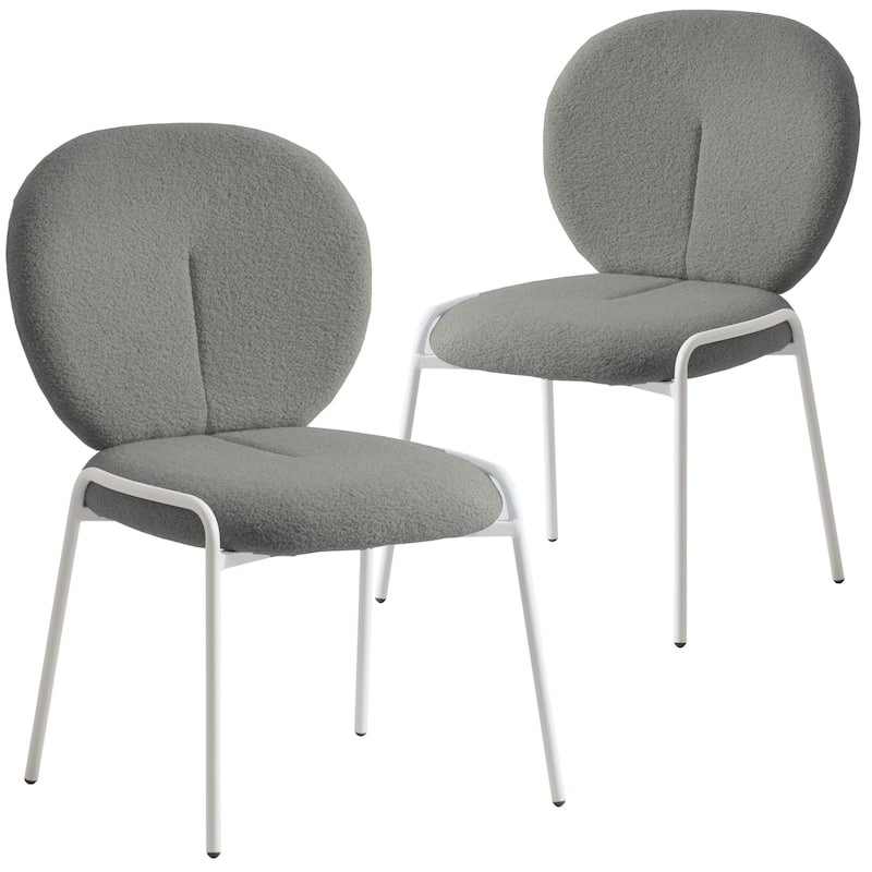 Celestial Modern Boucle Dining Chairs - Upholstered Accent Side Chairs with White Powder-Coated Iron Frame Set of 2 - Green