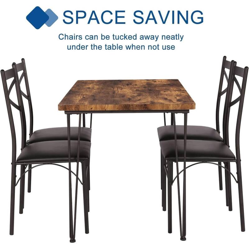 Modern Wood Dinning Table and Chairs Set of 2,Rustic Brown, Dining Table Set of 3/5