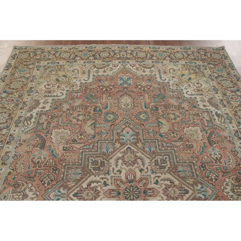 Hand Knotted Oriental 100% Wool Carpet Traditional Medallion Pink Tabriz Area Rug - 9' 7'' X 6' 4''