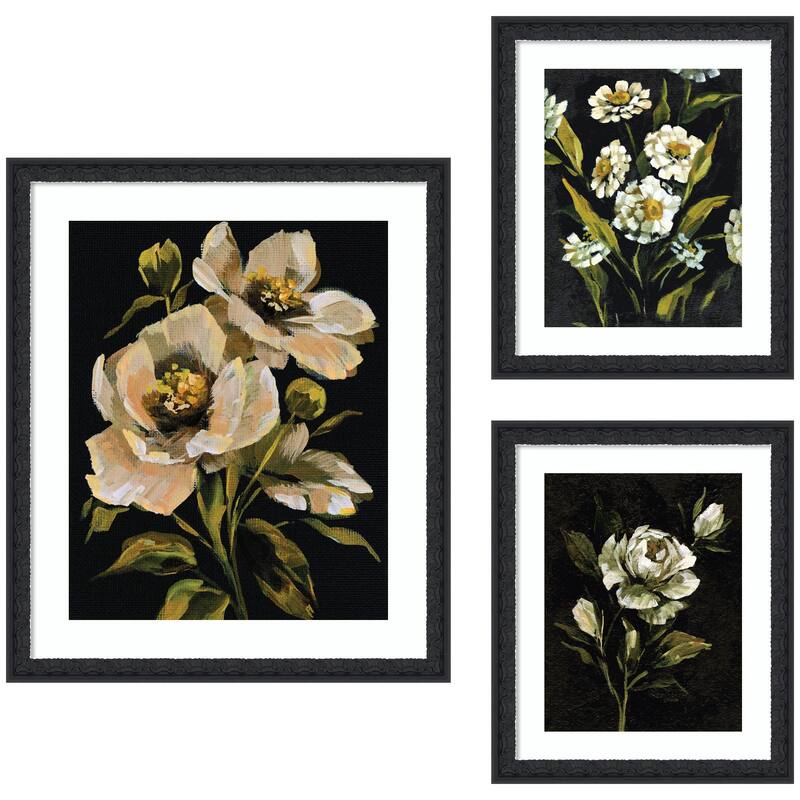 Kate and Laurel Moody Whites Floral No. 3 3 Piece Framed Wall Art Print Set by Annie Quigley - 3 Piece Set 22x26/15x18