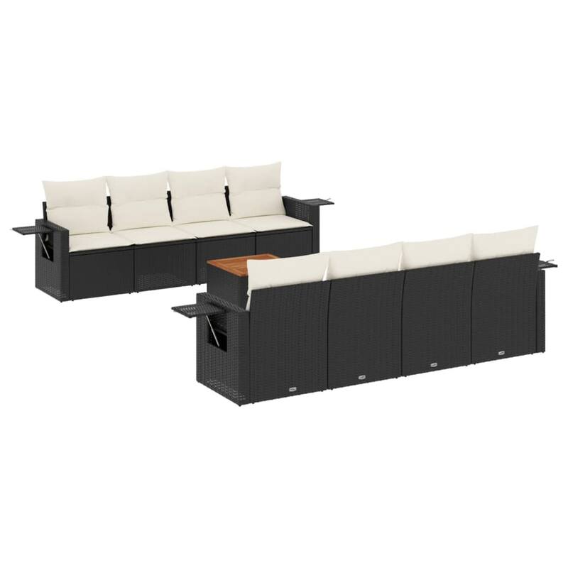 vidaXL Garden Sofa Set Black PE rattan, powder-coated steel, acacia wood - 21.7 x 21.7 x 14.6