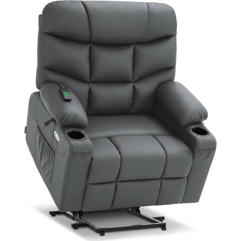 MCombo Wide Power Lift Recliner Chair with Extended Footrest for Big Elderly People, Faux Leather R7289
