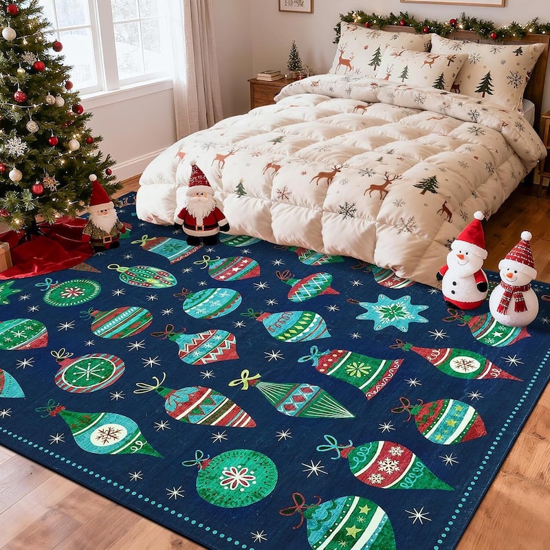 Christmas Winter Snowflake Washable Area Rug for Living Room, Bedroom, Blue