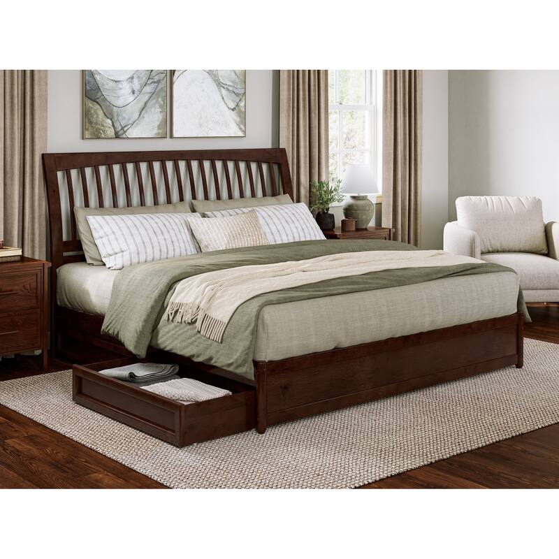 Roslyn Platform Bed with Panel Footboard and Storage Drawers - Walnut - King