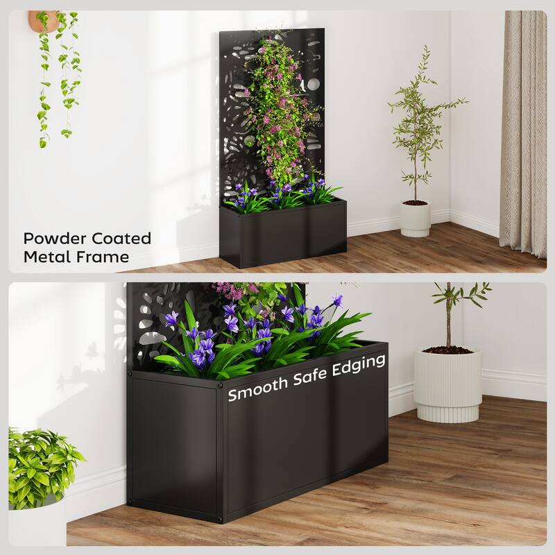 Outsunny Metal Raised Garden Bed with Trellis for Climbing Plants, Freestanding or Wall Mounted Flower Bed with Privacy Panel