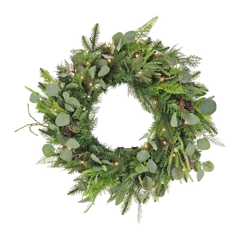 National Tree Company 28 in. HGTV Home Collection Winter Garden Eucalyptus Mixed Tip Wreath - 28 in