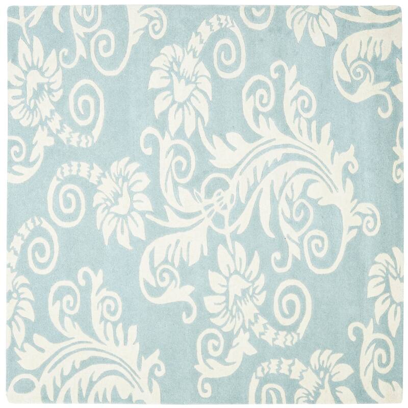 SAFAVIEH Handmade Soho Cassondra Scroll N.Z. Wool Rug - 6' Square - Blue/Ivory