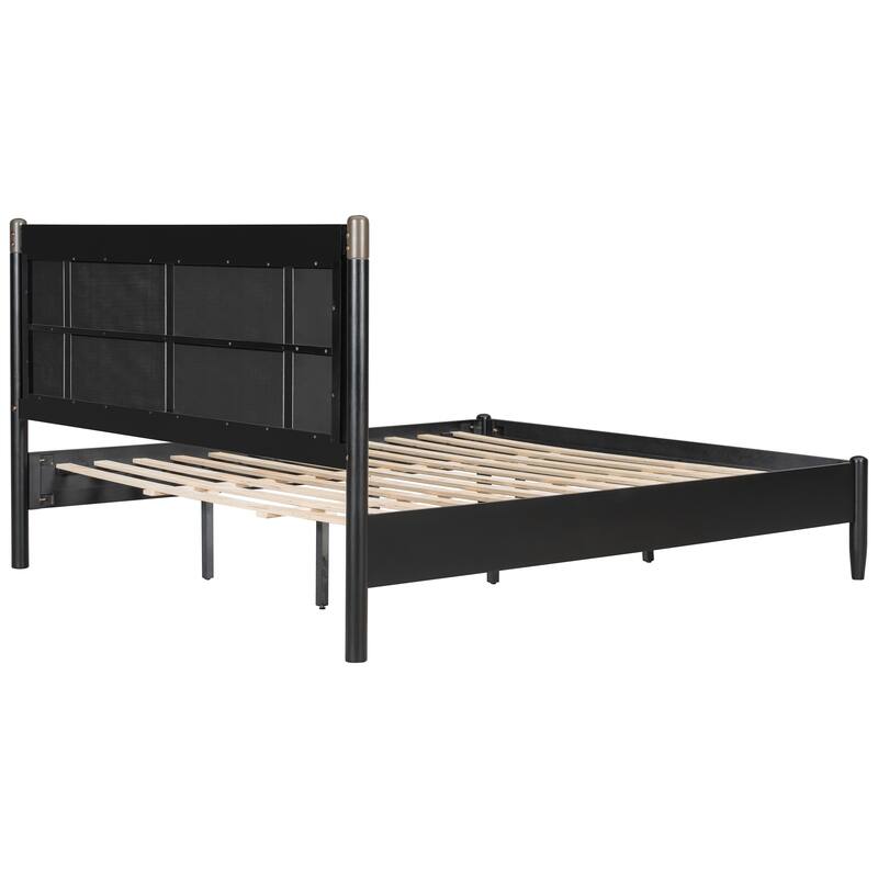 Christopher Knight Home - Modern Wood Platform Bed with Upholstered Headboard & Metal Handle Accents