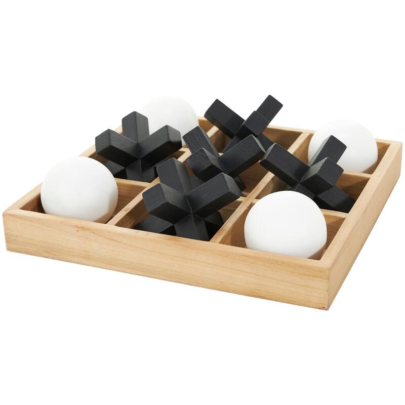 Wood Tic Tac Toe Dimensional Game Set with 3D Black and White Game Pieces - Brown - Roche River Decor - 12"W x 12"L x 4"H