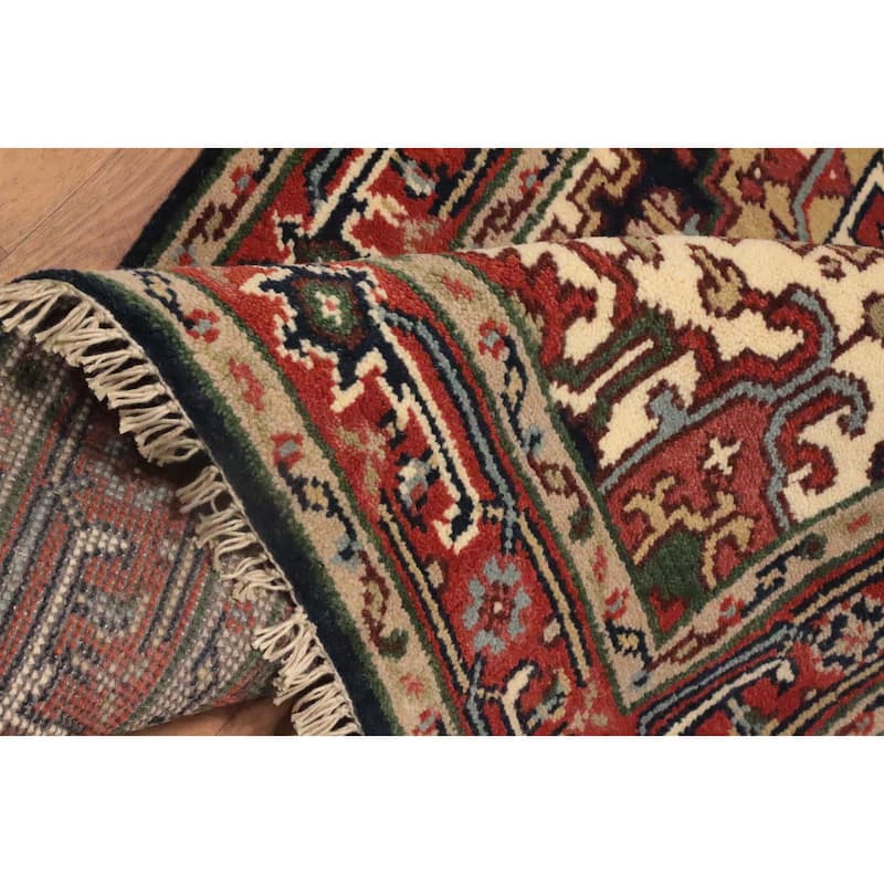 Hand Knotted Oriental 100% Wool Carpet Traditional Medallion Navy Blue & Blues Heriz (serapi) Area Rug - 5' 0'' X 3' 0''