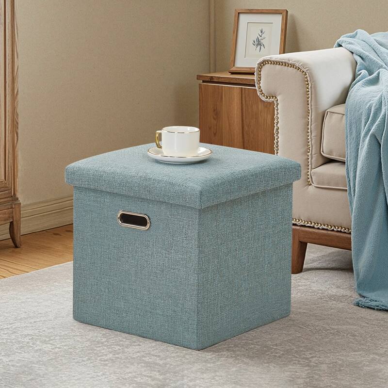 Ottoman Storage Ottoman Footrest Stool Small Ottoman with Storage Foldable Ottoman Foot Rest Footstool Bench - 15 Inch - Green