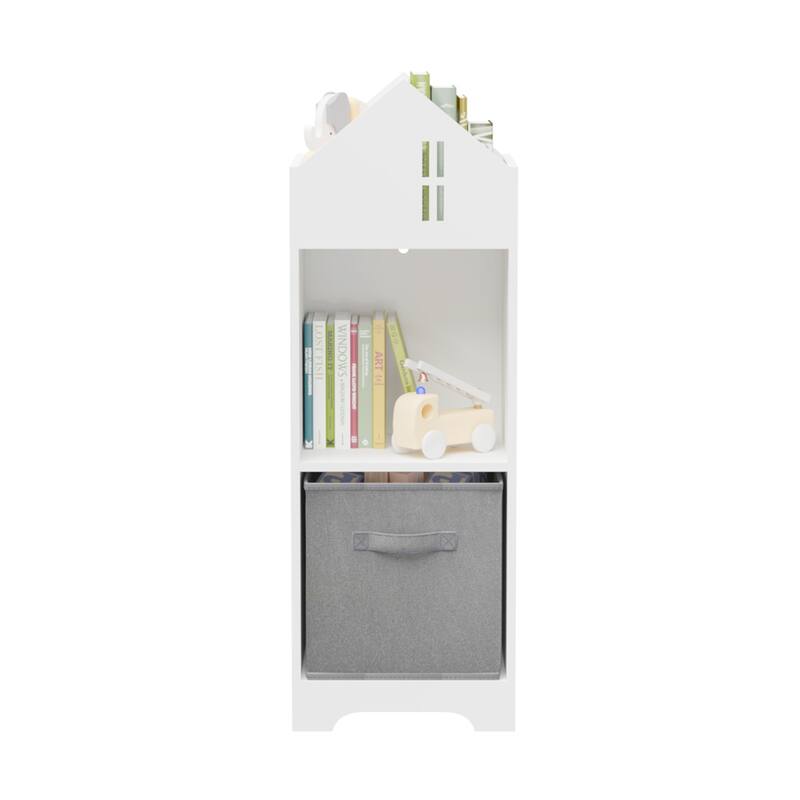 2-Tier Kids Bookcase with Storage and Collapsible Fabric Drawers