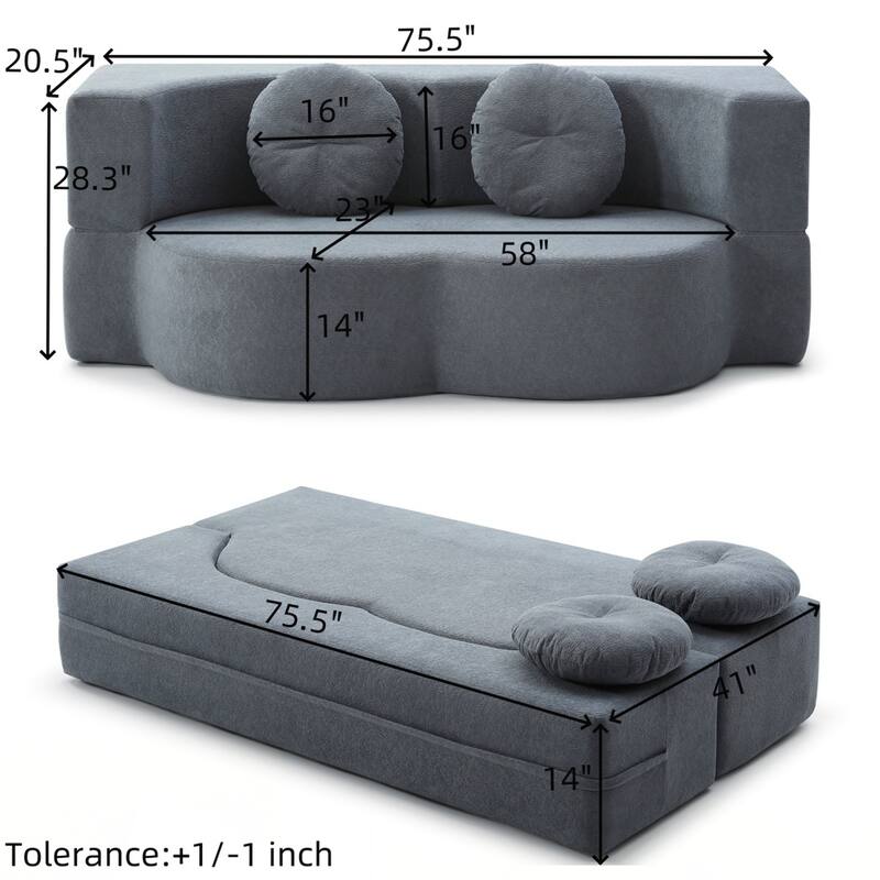 Folding Sofa Bed with Pillow, Floor & Futon Loveseat Couch