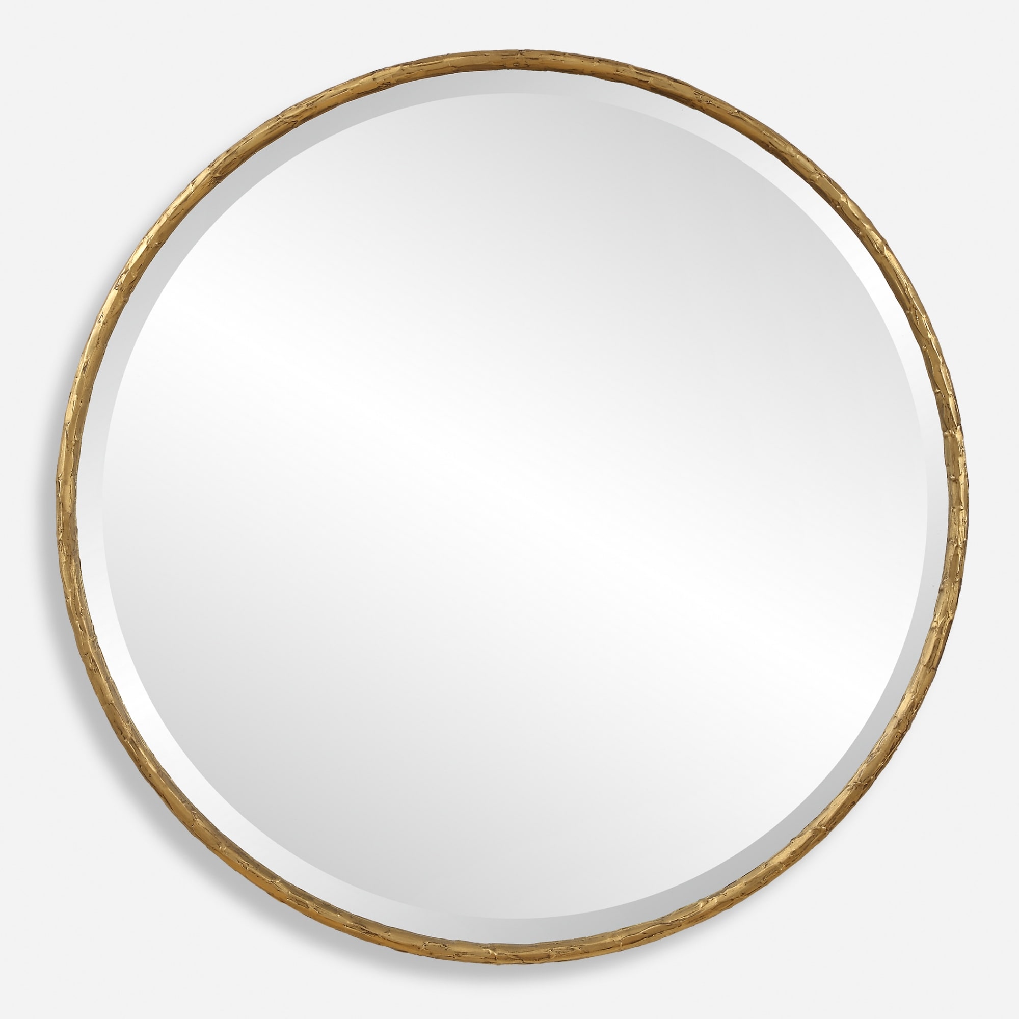 Beveled Rustic Round Wall Mirror - 79.75" - Gold