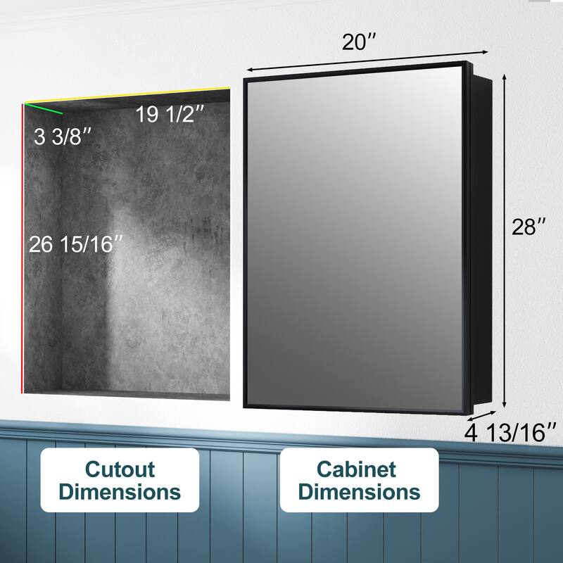 Elise Iron Medicine Cabinet with Mirror, Adjustable Shelves, Recessed or Wall Mount