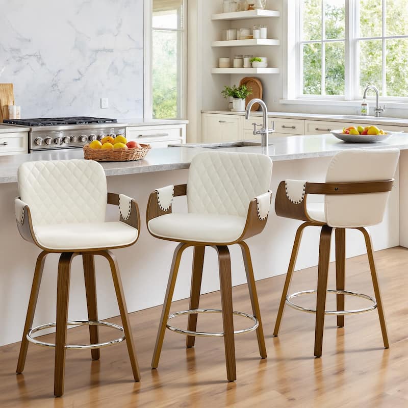 26-Inch Upholstered Swivel Counter Height Bar Stool with Armrests - 36.6"H x19.5"W x 21.3"D