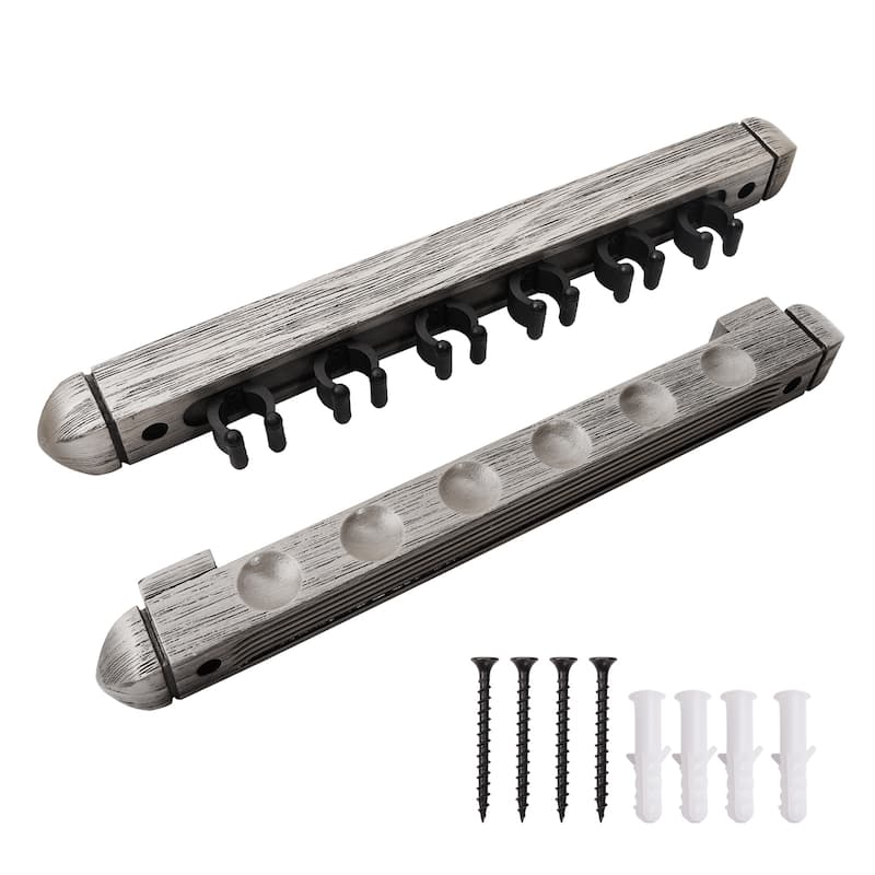 GSE™ 6-Pool Cue Wall Mounting Billiard Cue Rack, 2-Piece Hanging Wall Mounted Pool Cue Stick Holder - Brushed Grey