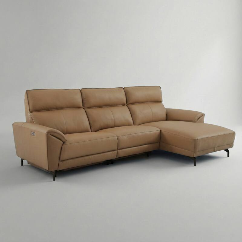Furniture of America Fynae Modern Leather L-Shaped Sectional Recliner with Chaise and USB Ports
