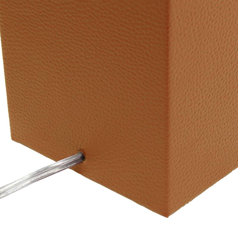 Leather Table Lamp with White Fabric Shade