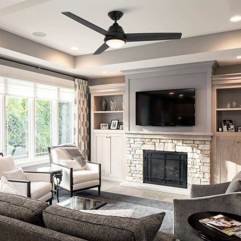 52-inch Modern Black Wooden Ceiling Fan with LED Light and Remote