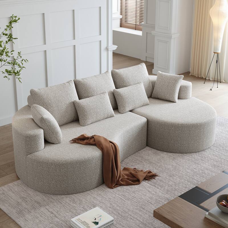 Oversized Chenille Upholstered Boneless Sofa, L-Shaped Curved Sectional Sofa, Deep Seat Cloud Couch with 7 Pillows