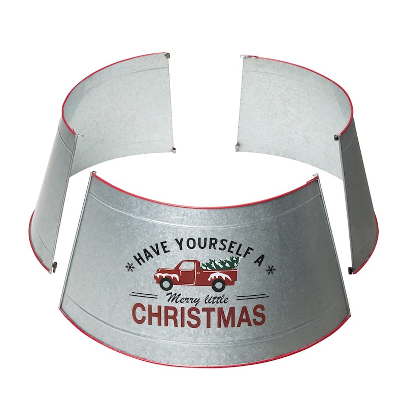 Glitzhome 40.5"D Galvanized Metal Christmas Truck Tree Collars