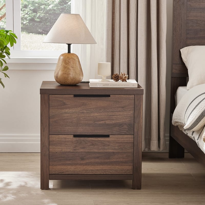 Spruce & Spring Scout Farmhouse Solid Wood Nightstand with 2 Drawers and Type-C, USB & 2 Power Outlets