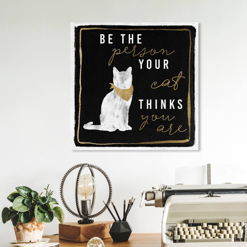 Wynwood Studio 'Your Cat's Opinion' Animals Wall Art Canvas Print Cats and Kitties - Black, Gold - 12 x 12