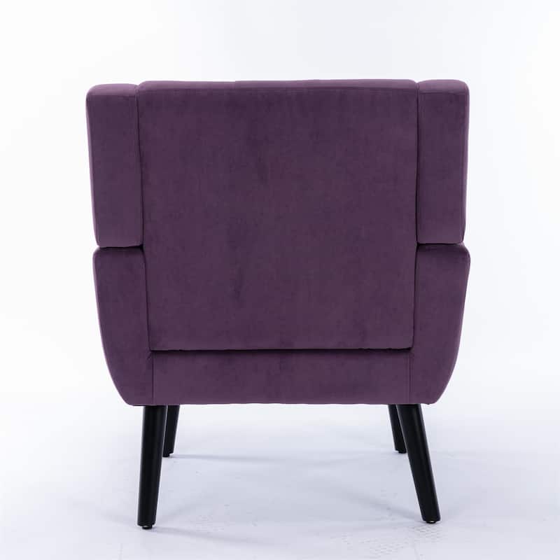 Lavender PUrple Velvet Modern 29.53" Upholstered Buttons Tufted Accent Chair with Black Solid Wood Legs