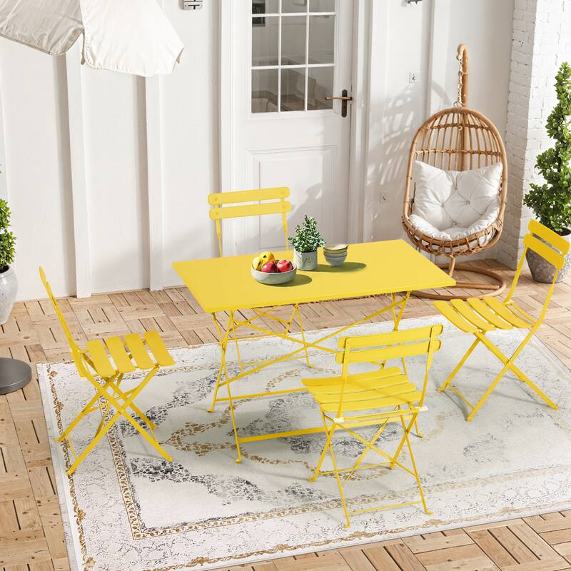 4-Person Foldable Patio Set – Weatherproof Iron Bistro Table & Chairs, Space-Saving, Ergonomic, No-Tools Assembly
