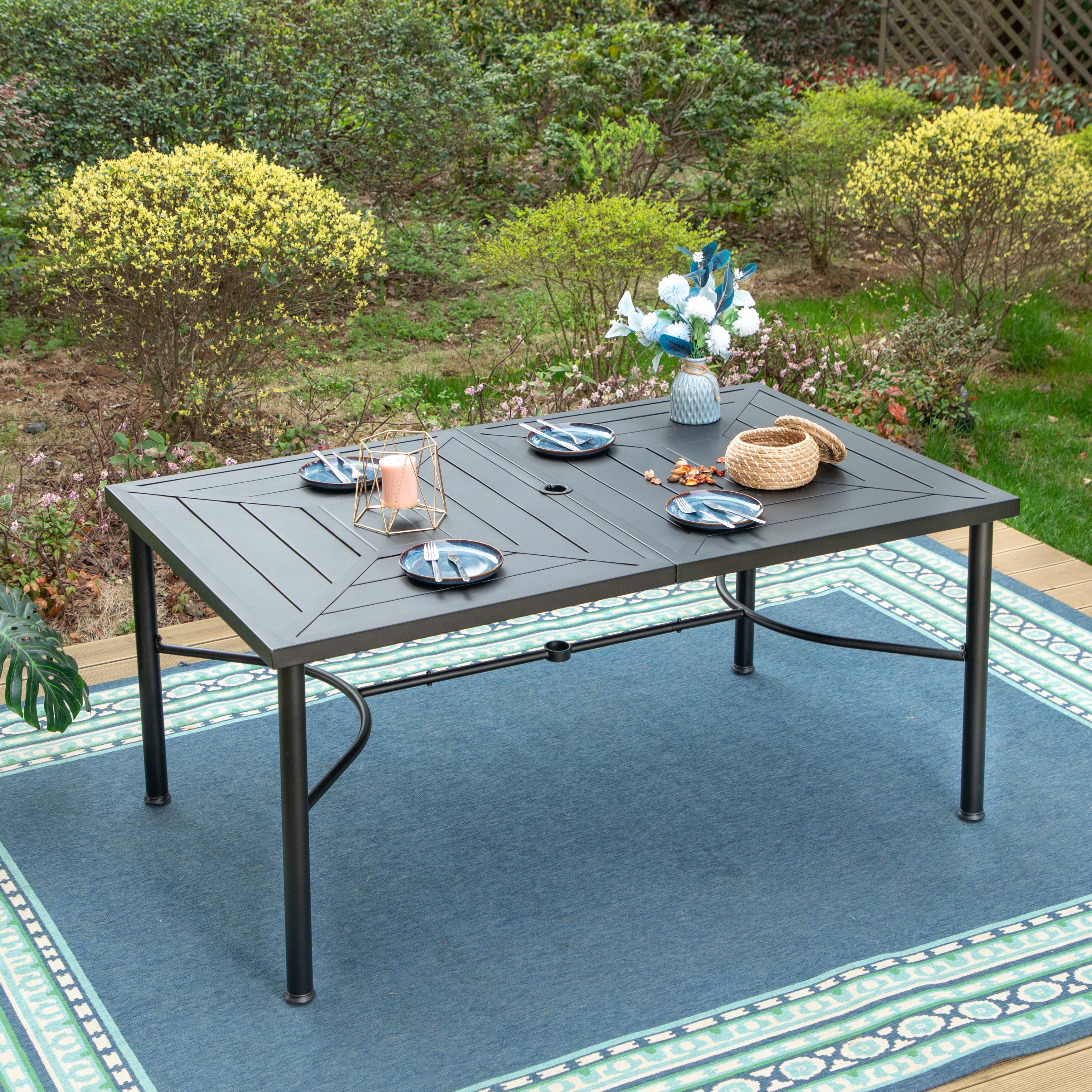Aoodor Patio Dining Table for People, Rectangular Metal Outdoor