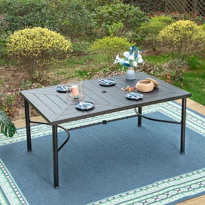 Outdoor Metal Dining Table Rectangle with Umbrella Hole for 6 People