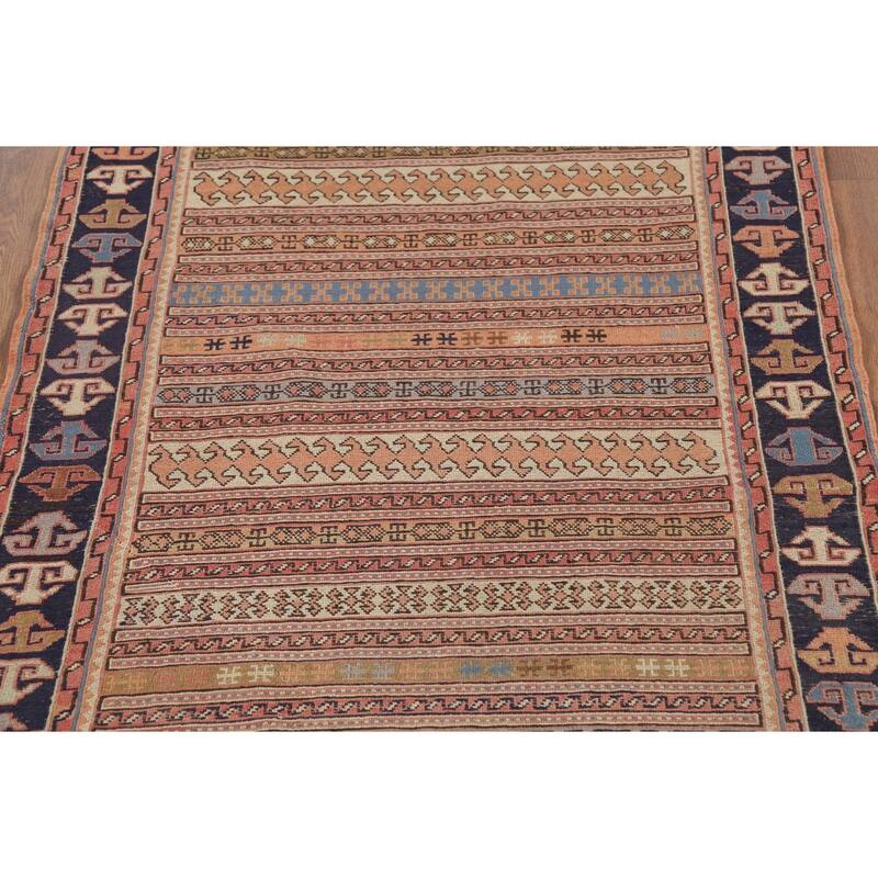 Striped Geometric Kilim Persian Accent Rug Handmade Wool Carpet - 3'3"x 4'8"