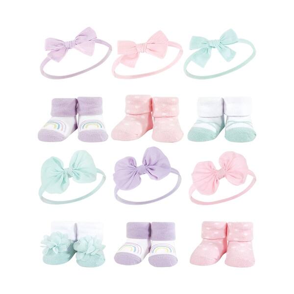 slide 1 of 1, Hudson Baby Infant Girl 12Pc Headband and Socks Giftset, Purple Mint Rainbow Purple Mint, One Size Purple Mint Rainbow Purple Mint - One Size