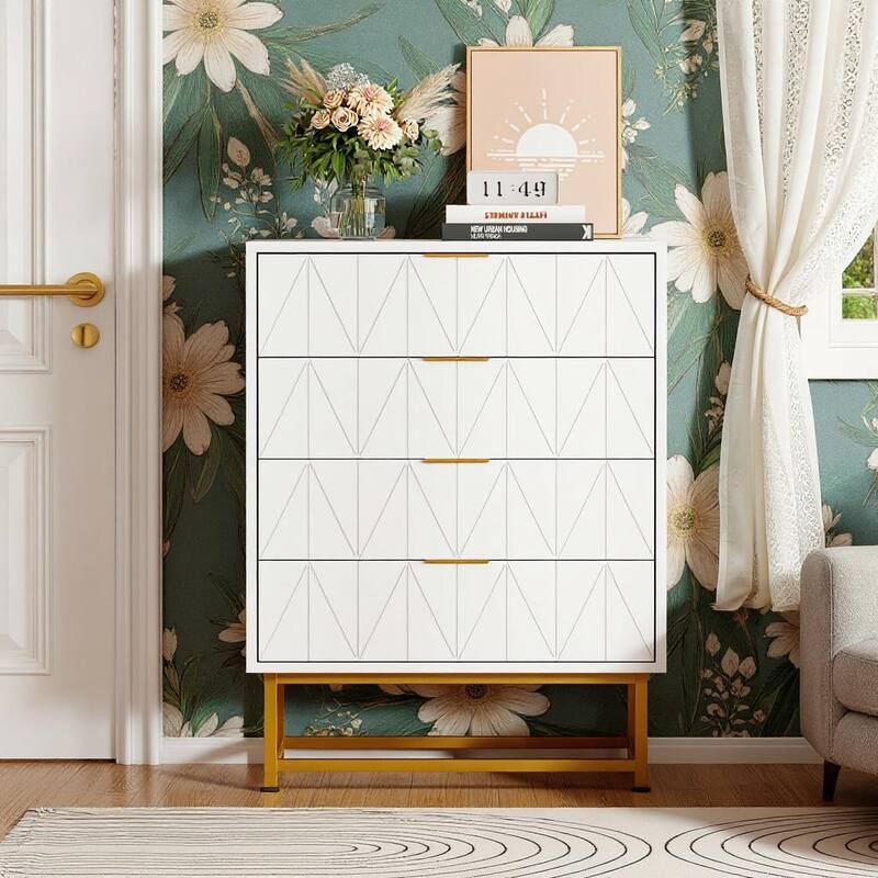 4-Drawer Fabric Dresser, with Wood Top - White