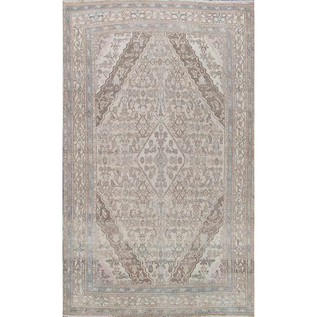 Muted Traditional Geometric Hamedan Persian Area Rug Wool Handmade - 6'10" x 9'9"