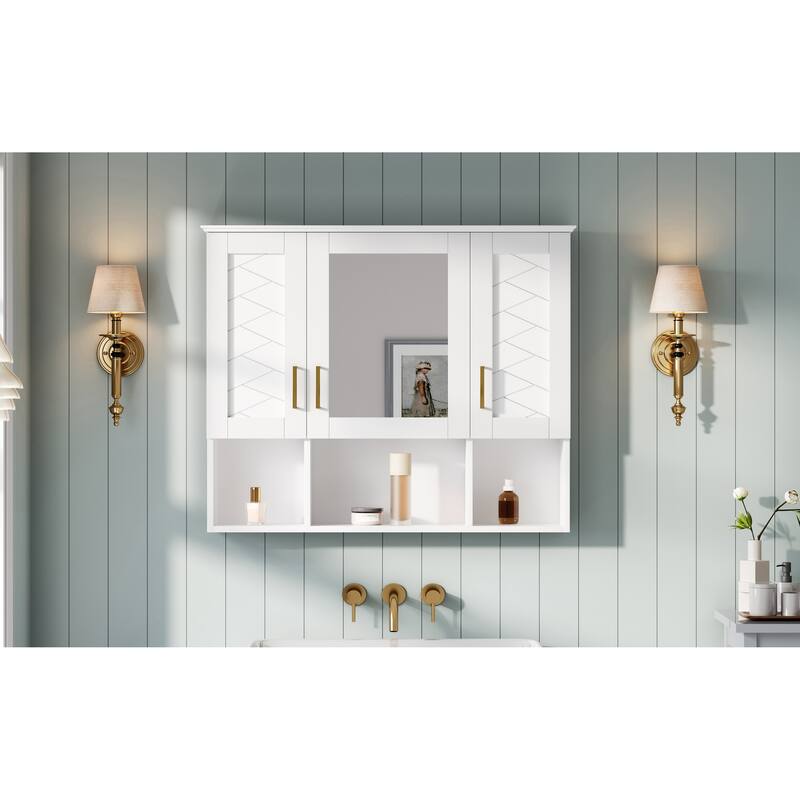 35" 2-in-1 Wall Mounted Medicine Cabinet with Adjustable Shelves & Soft Close Doors, High-Define Mirror with Storage