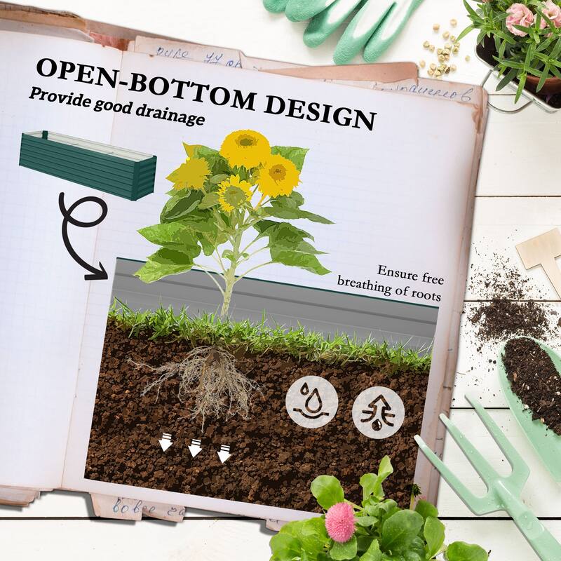 Outsunny 8x2x2ft Galvanized Raised Garden Bed Kit, Outdoor Metal Elevated Planter Box with Safety Edging, Large Raised Bed