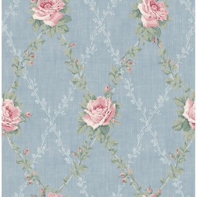 Seabrook Designs Josselin Rose Lattice Unpasted Wallpaper