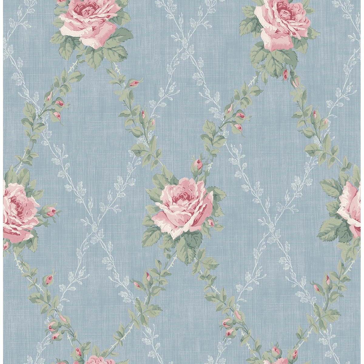 Seabrook Designs Josselin Rose Lattice Unpasted Wallpaper