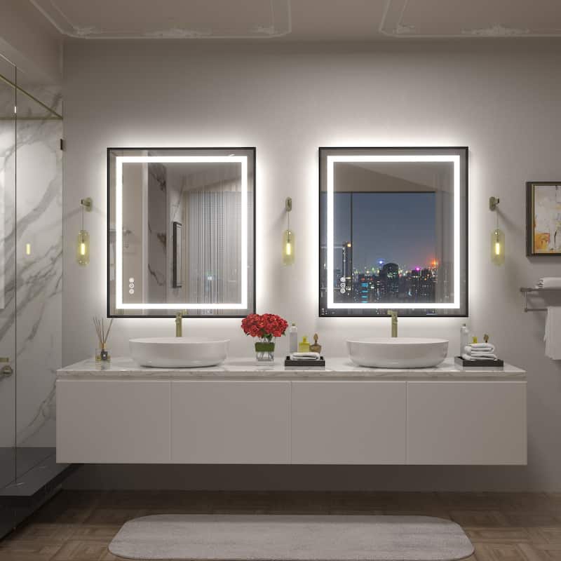 Black Metal Framed LED Front Light and Backlit Anti-Fog Wall Bathroom/ Vanity Mirror