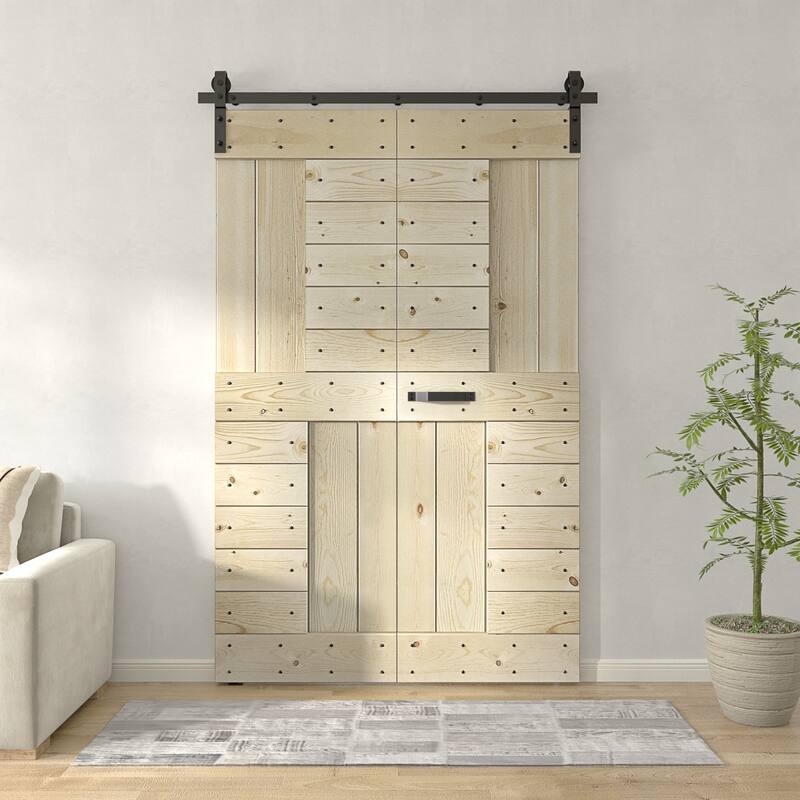 Coast Sequoia 30in./36in./48in./60in./72in. x 84in. Embossing Pine Wood Bi-Fold Barn Door With Sliding Hardware Kit