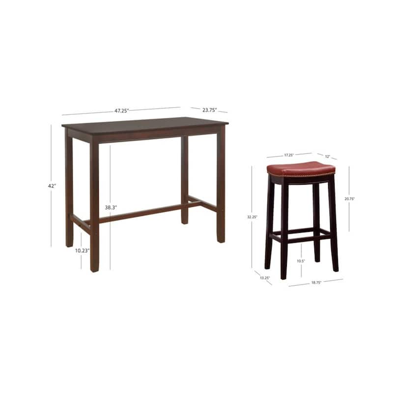 3-Piece Bar Table and Stool Set- 47.25" - Brown and Red