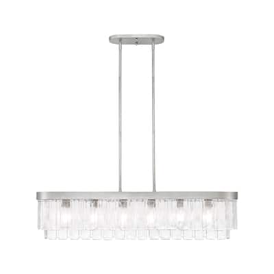 Ciara 6-Light Linear Pendant in Peruvian Silver with Hammered Water Glass